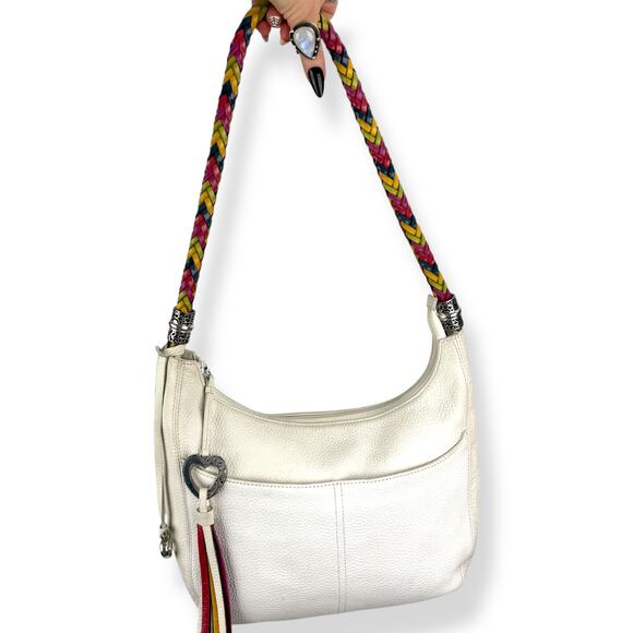 BRIGHTON Barbados Ziptop Hobo white leather shoulder bag with rainbow strap - Picture 12 of 16